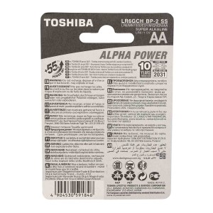 باتری سوپر آلکالاین قلمی(AA) توشیبا مدل ALPHA POWER بسته 2 عددی